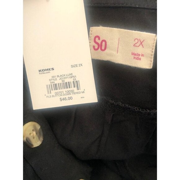 NWT SO Womens Size 2X Black Sleeveless Tiered Midi Dress Button Front - Picture 6 of 6